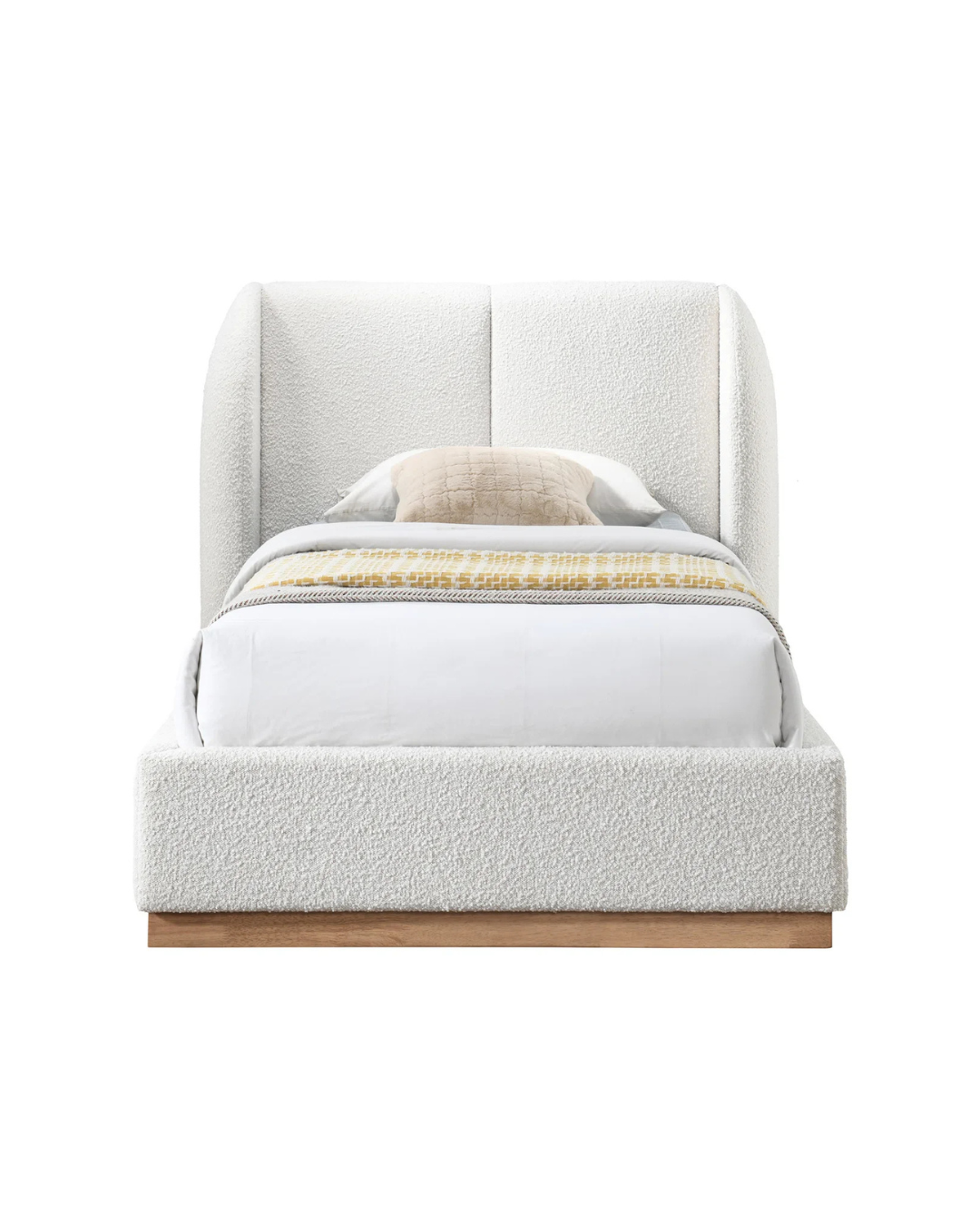 Alto Bed — Children’s Winged Bouclé Single Bed with Oak Plinth