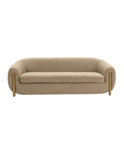 Modern Taupe Velvet Sofa – Curved Silhouette & Gold Accents