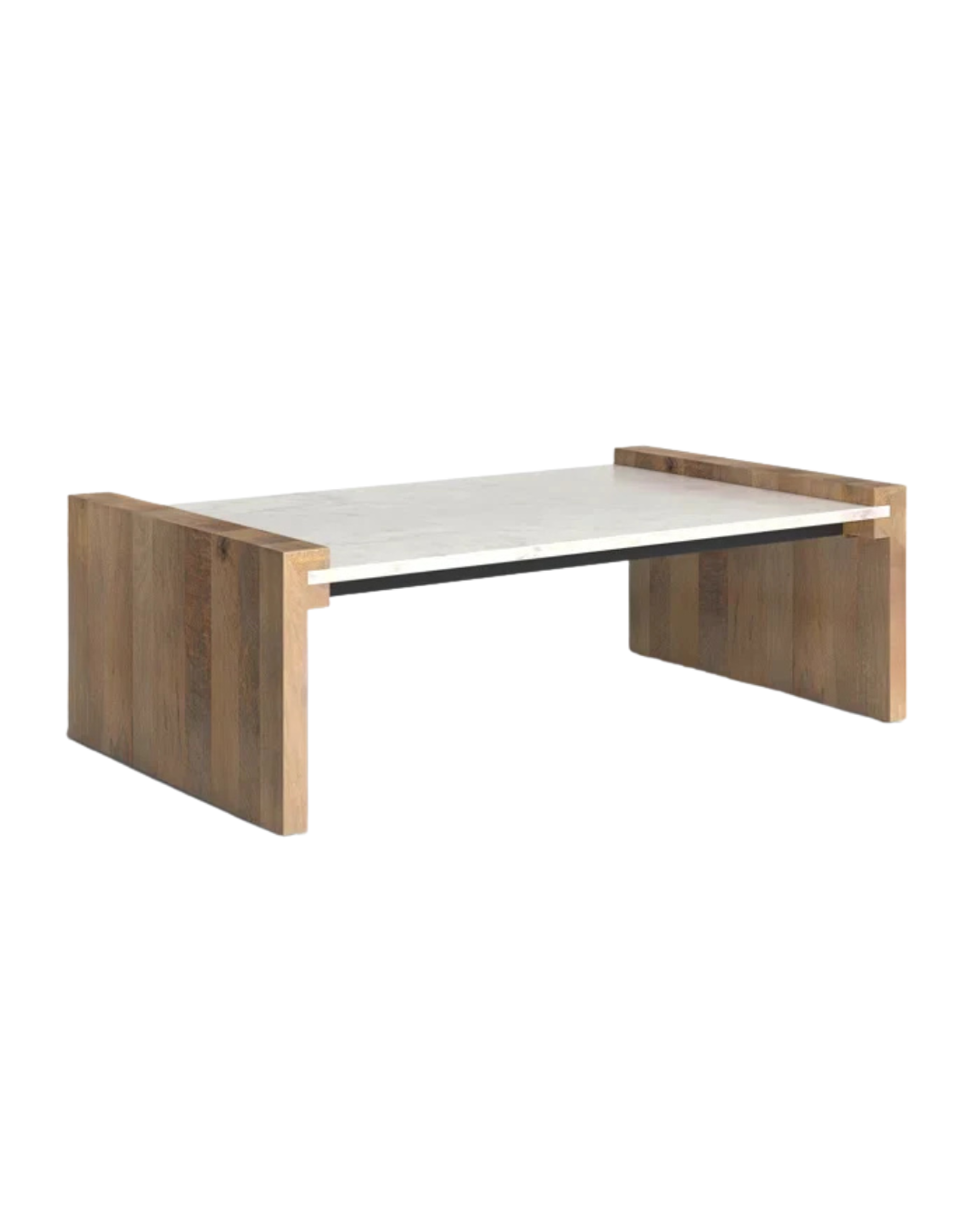 Modern Rectangular Coffee Table – Stone Top & Wood Sides