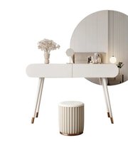 Modern White Vanity Table with Mirror & Stool – Sleek Makeup Desk |