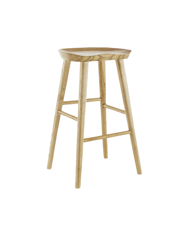 Legno Bar Stool — Solid Ash Carved Saddle Seat Counter Stool