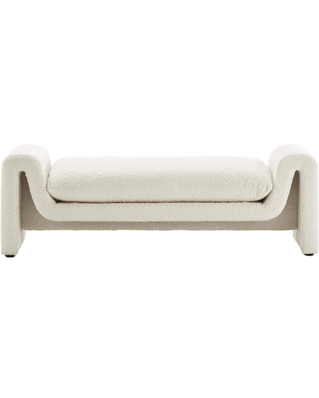Modern Cream Bouclé Bench – Sculptural Arms & Plush Seat