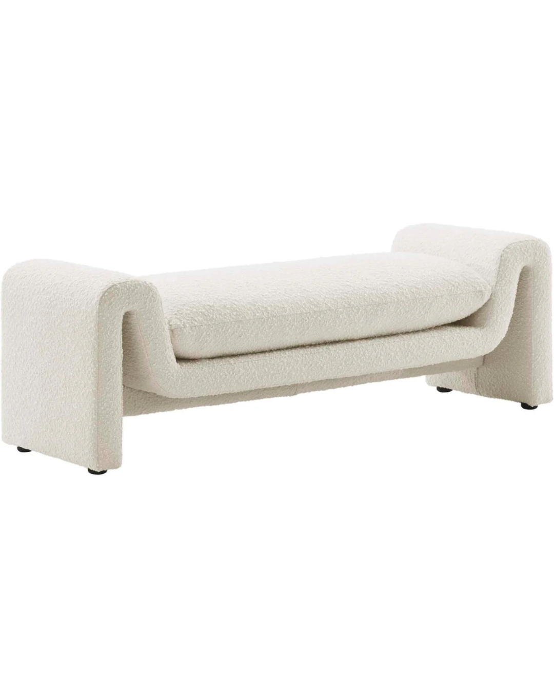 Modern Cream Bouclé Bench – Sculptural Arms & Plush Seat
