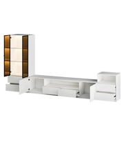 Modern White TV Wall Unit with Storage and Glass Display Cabinets