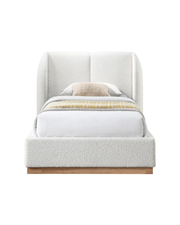 Alto Bed — Children’s Winged Bouclé Single Bed with Oak Plinth