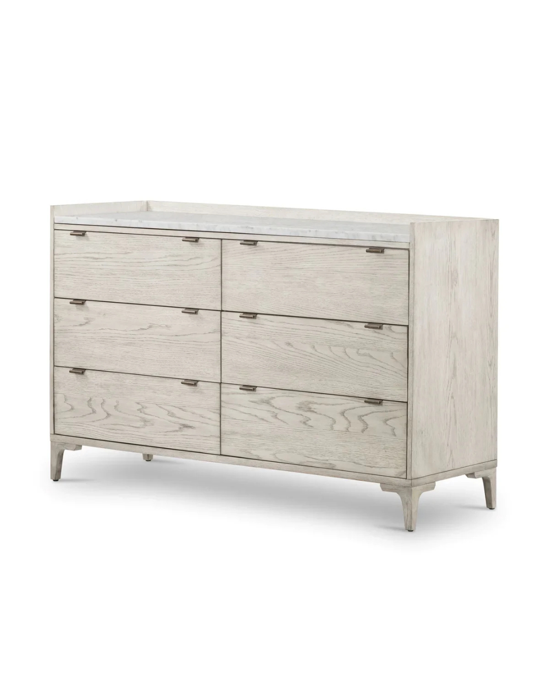 Modern Light Wood Dresser with Marble Top – 6 Drawers