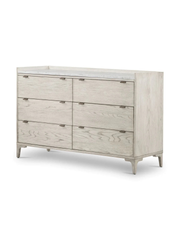 Modern Light Wood Dresser with Marble Top – 6 Drawers