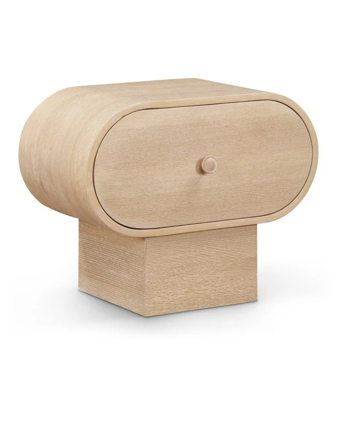 Forma Nightstand — Oval Oak Bedside Table on Square Plinth