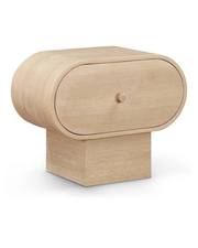 Forma Nightstand — Oval Oak Bedside Table on Square Plinth