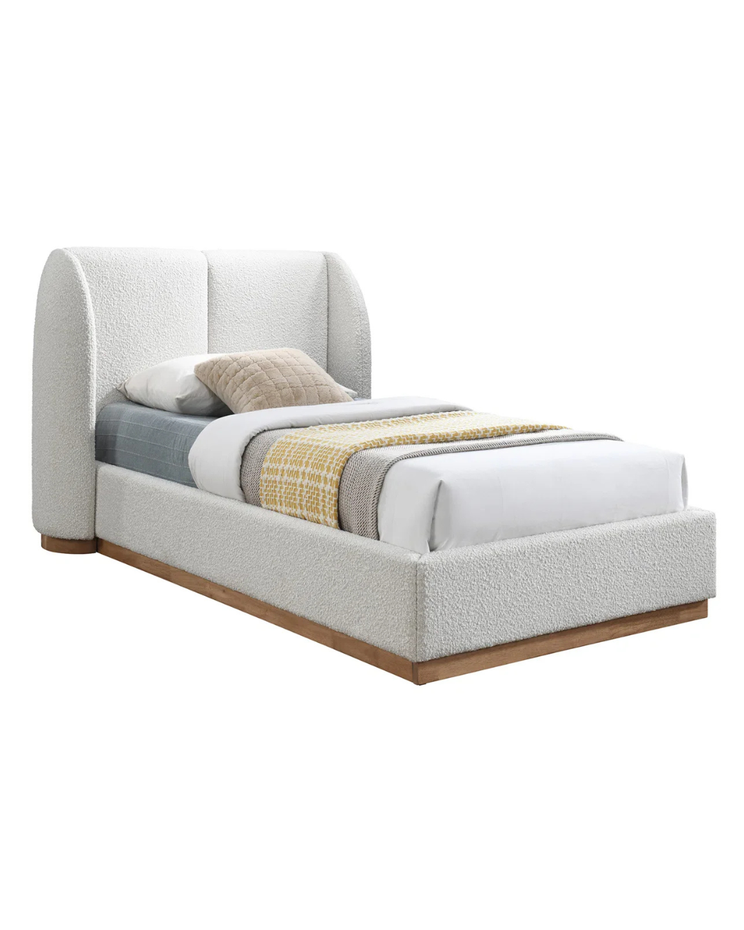 Alto Bed — Children’s Winged Bouclé Single Bed with Oak Plinth