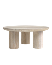 Modern Round Wooden Coffee Table – Sculptural Cylindrical Legs