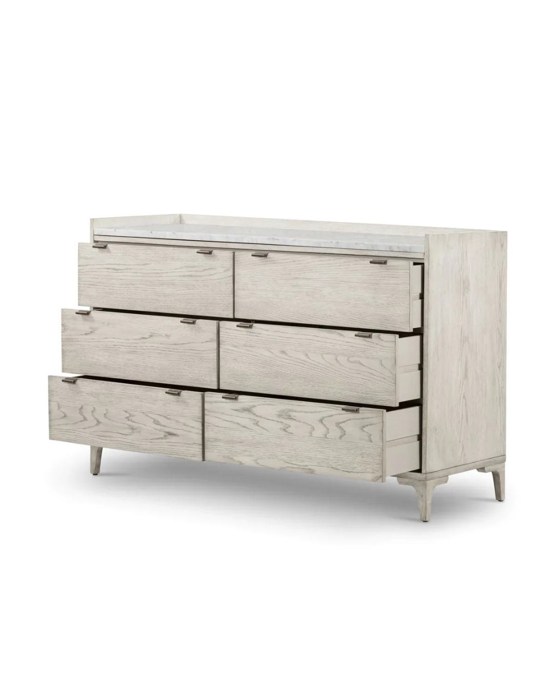 Modern Light Wood Dresser with Marble Top – 6 Drawers