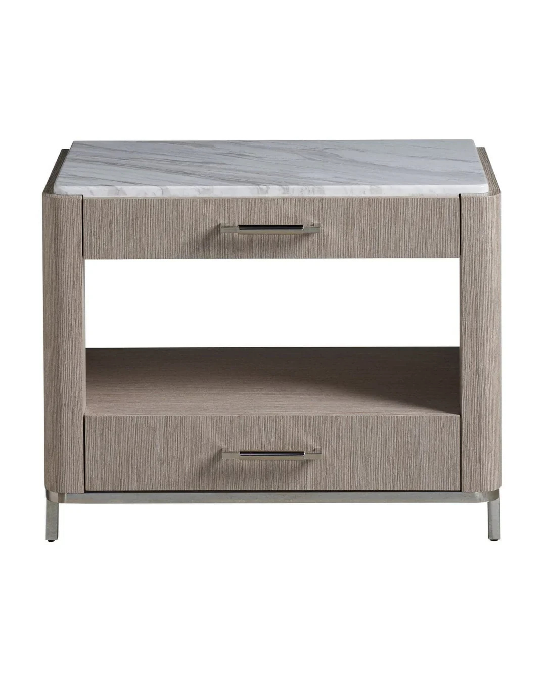 Modern Nightstand with White Marble Top and Two Drawers