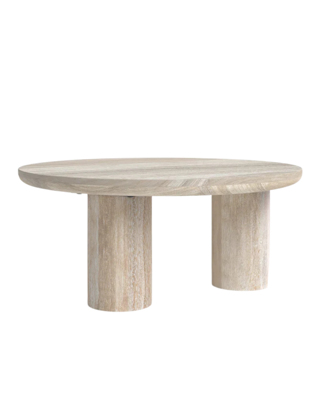 Modern Round Wooden Coffee Table – Sculptural Cylindrical Legs