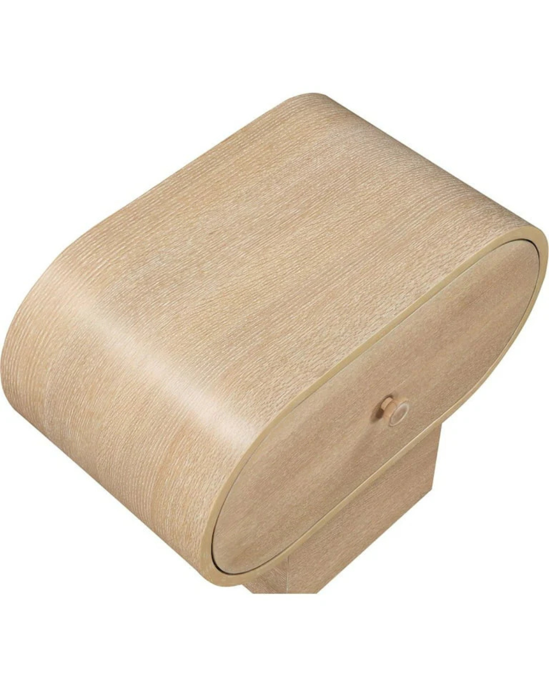 Forma Nightstand — Oval Oak Bedside Table on Square Plinth