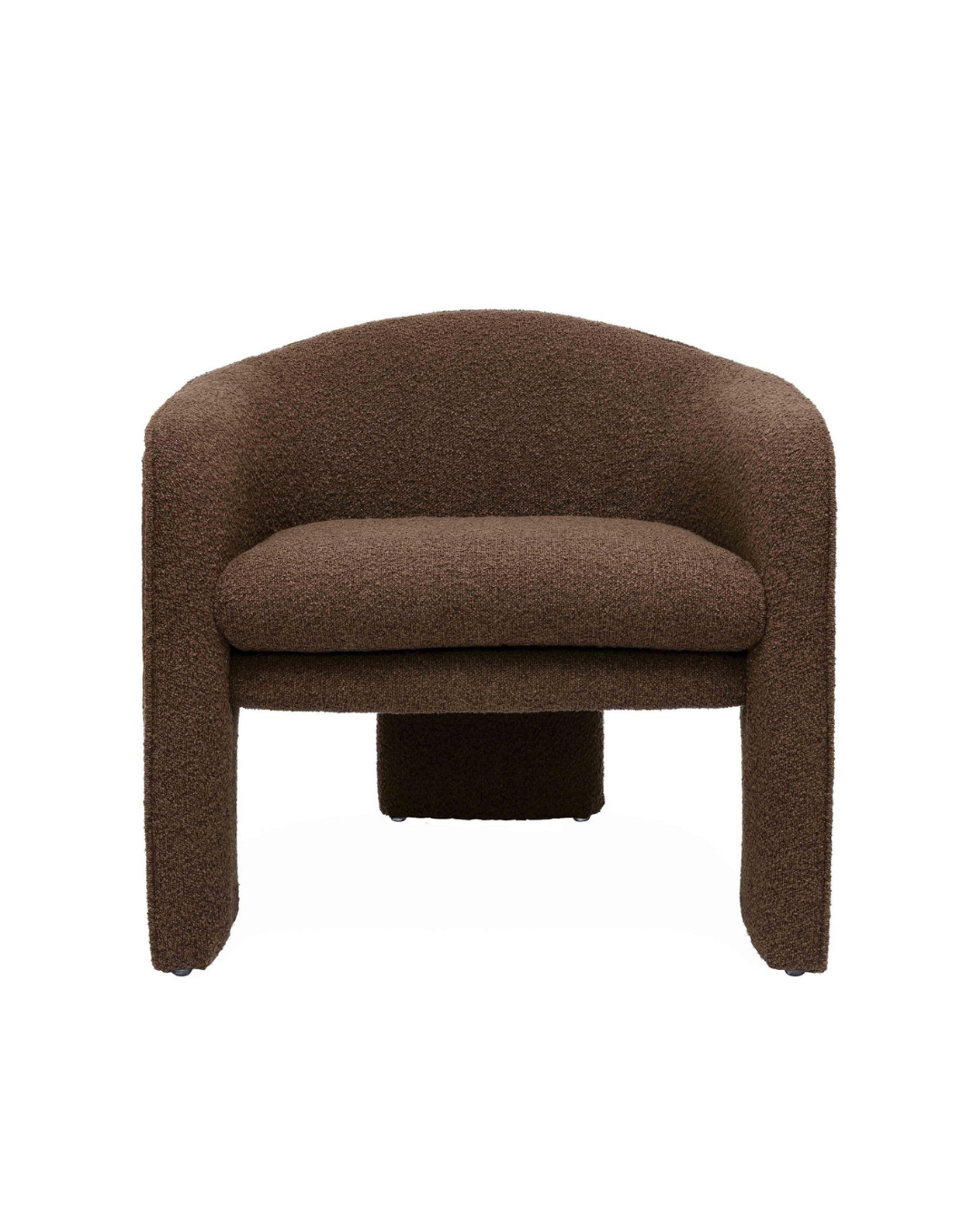 Modern Brown Barrel Accent Chair with Bouclé Upholstery