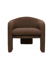 Modern Brown Barrel Accent Chair with Bouclé Upholstery