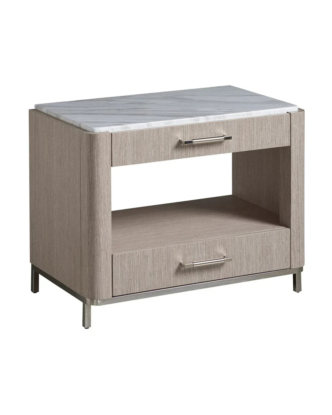 Modern Nightstand with White Marble Top and Two Drawers