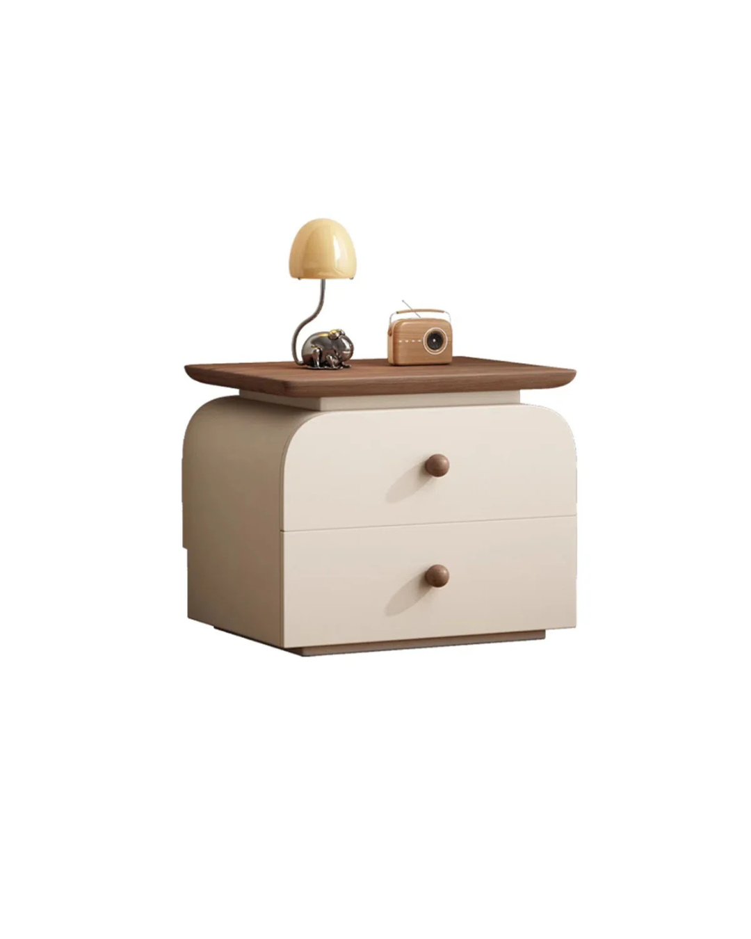 Mochi Nightstand — Children’s Arch-Top Bedside Table with Walnut Shelf