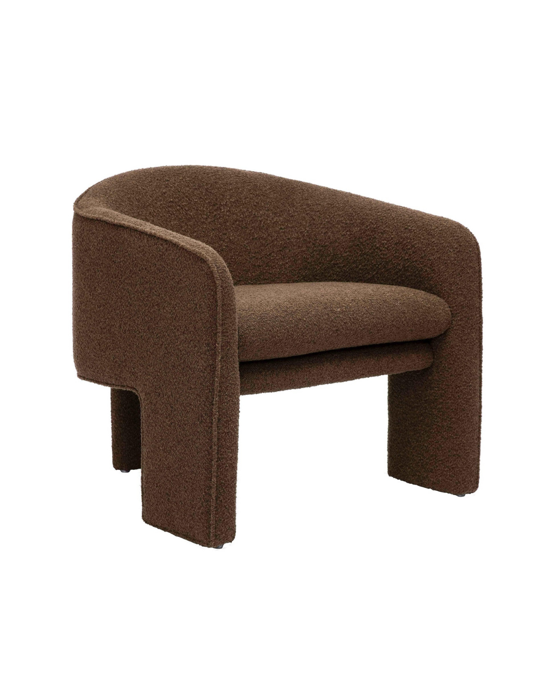 Modern Brown Barrel Accent Chair with Bouclé Upholstery