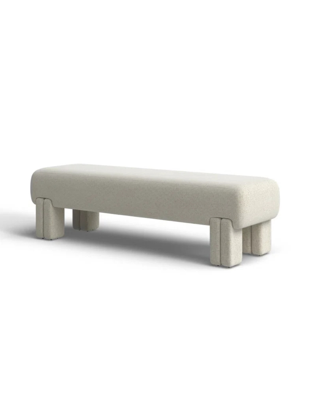 Modern Grey Upholstered Bench – Sculptural Legs & Minimalist Design