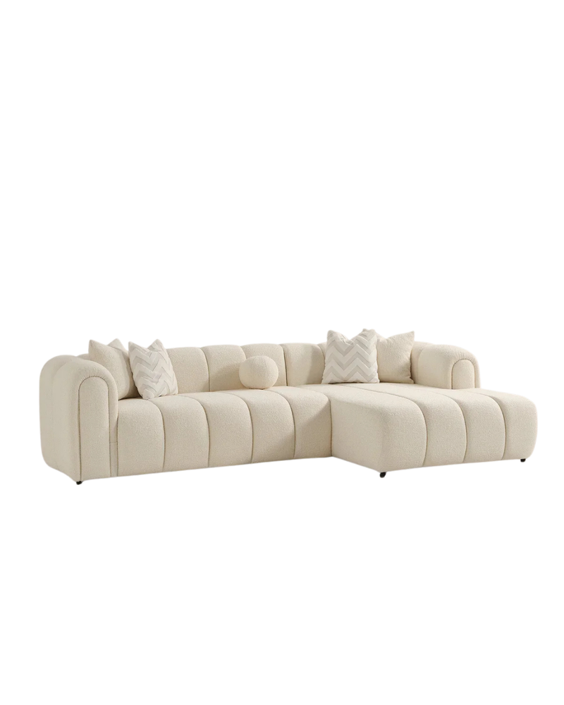Modern Cream Sectional Sofa – Channel Tufting & Plush Curves