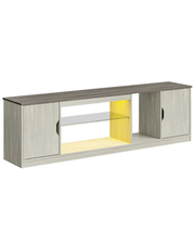 Modern LED TV Stand with Storage in Light Wood Finish