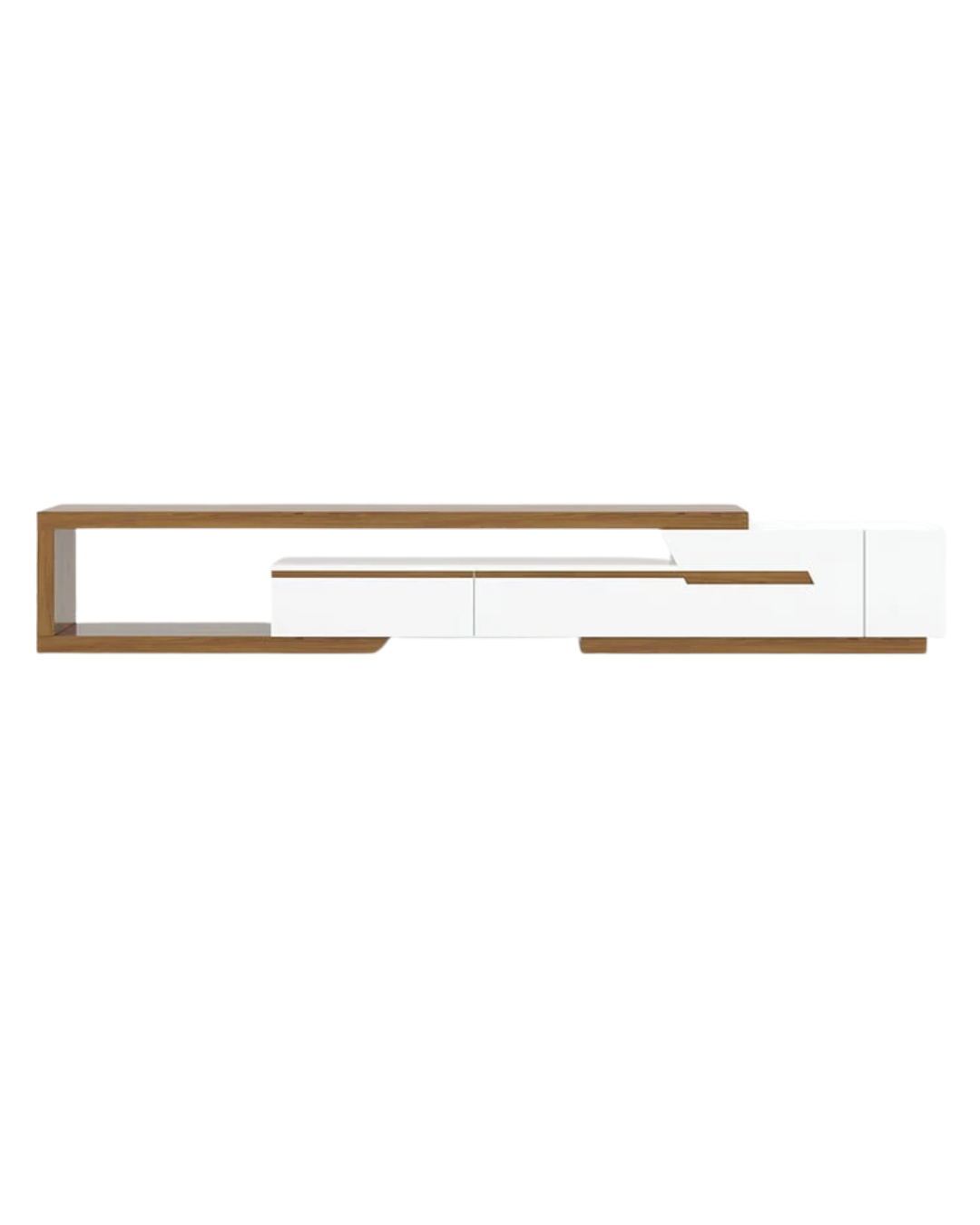 Modern Minimalist TV Stand in White & Natural Wood Finish