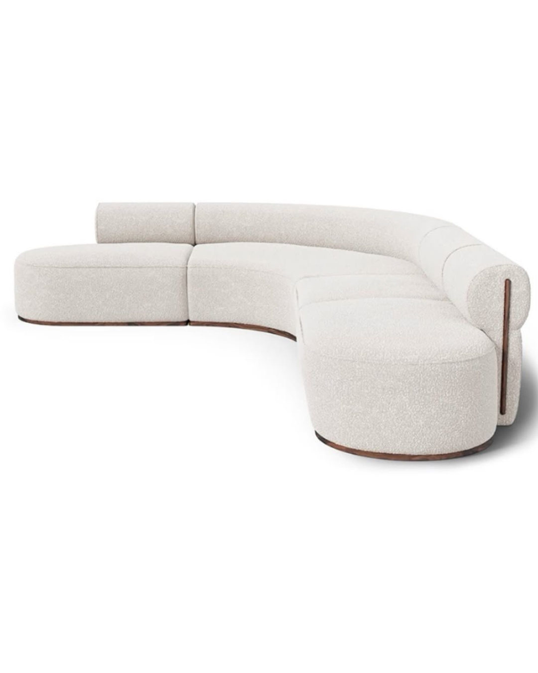 The Flow Sectional — Curved L-Shape Bouclé Sofa with Walnut Base