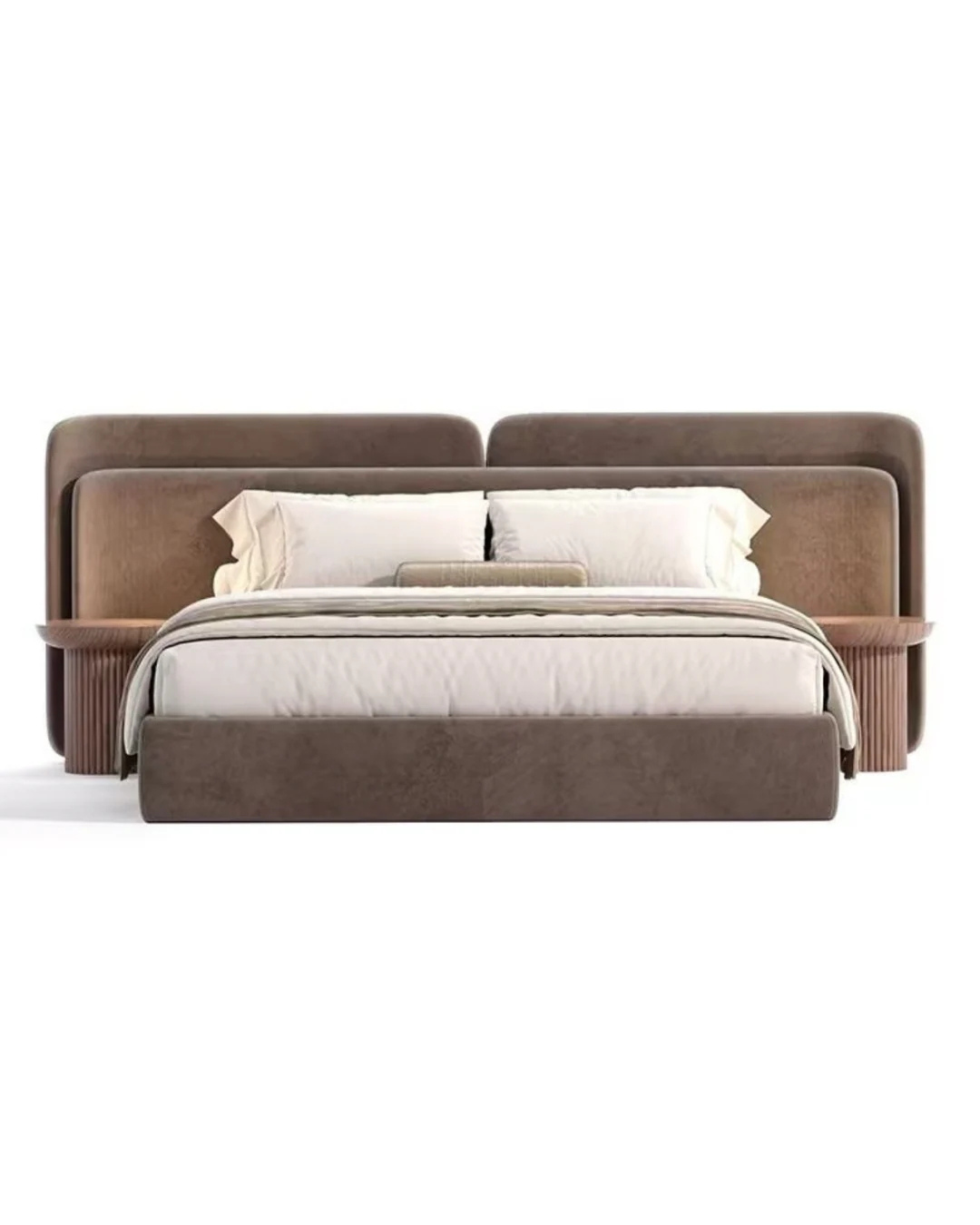 Modern Dual-Tone Upholstered Bed with Wooden Accent Frame