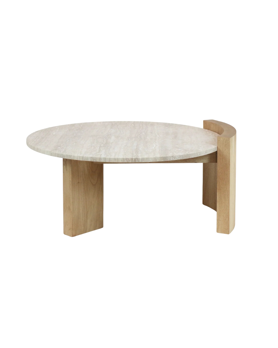 Modern Round Coffee Table – Wood Base & Stone Top
