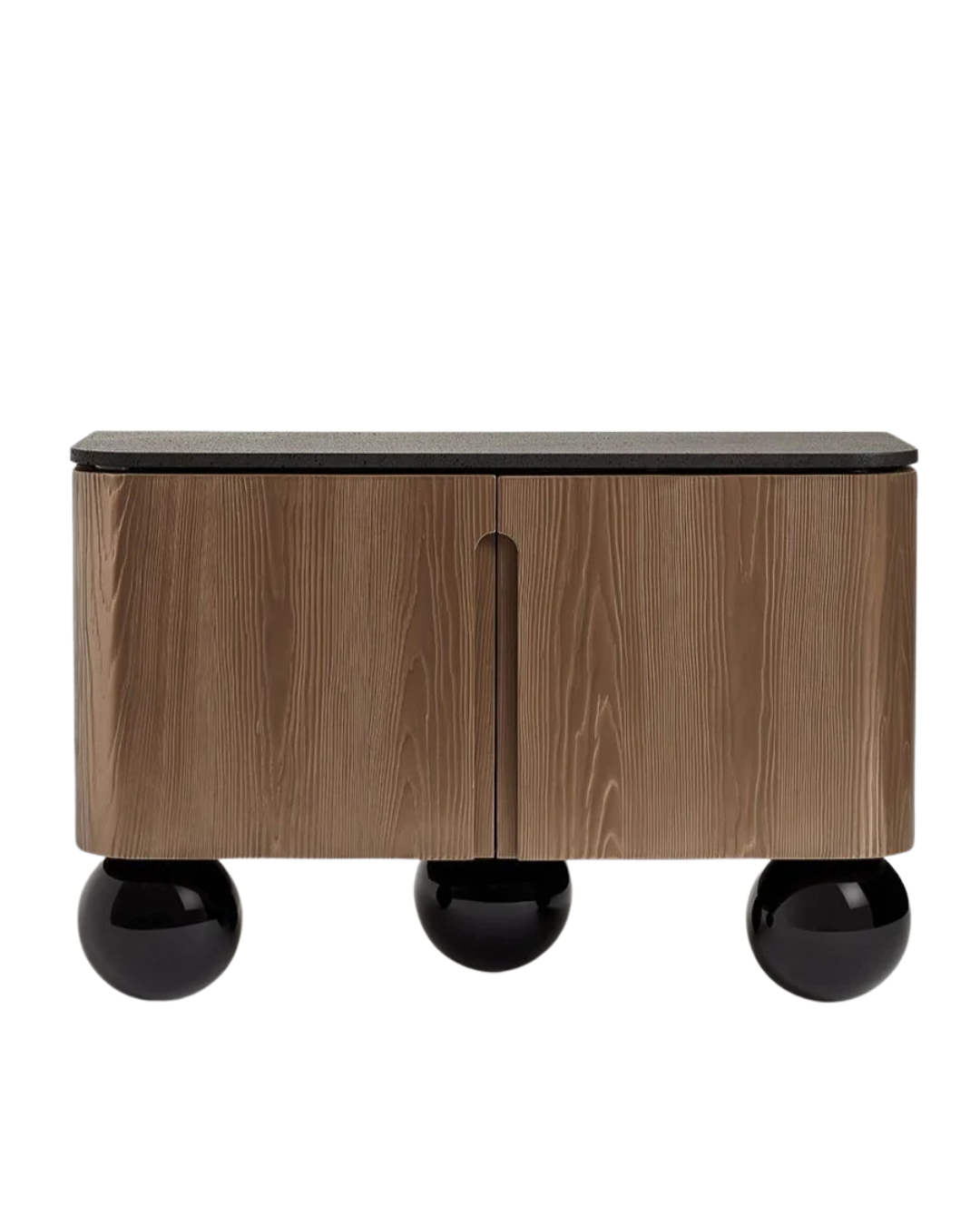 Boldo Nightstand — Ash Wood Cabinet with Stone Top & Gloss Ball Feet