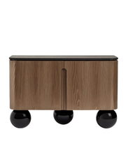 Boldo Nightstand — Ash Wood Cabinet with Stone Top & Gloss Ball Feet