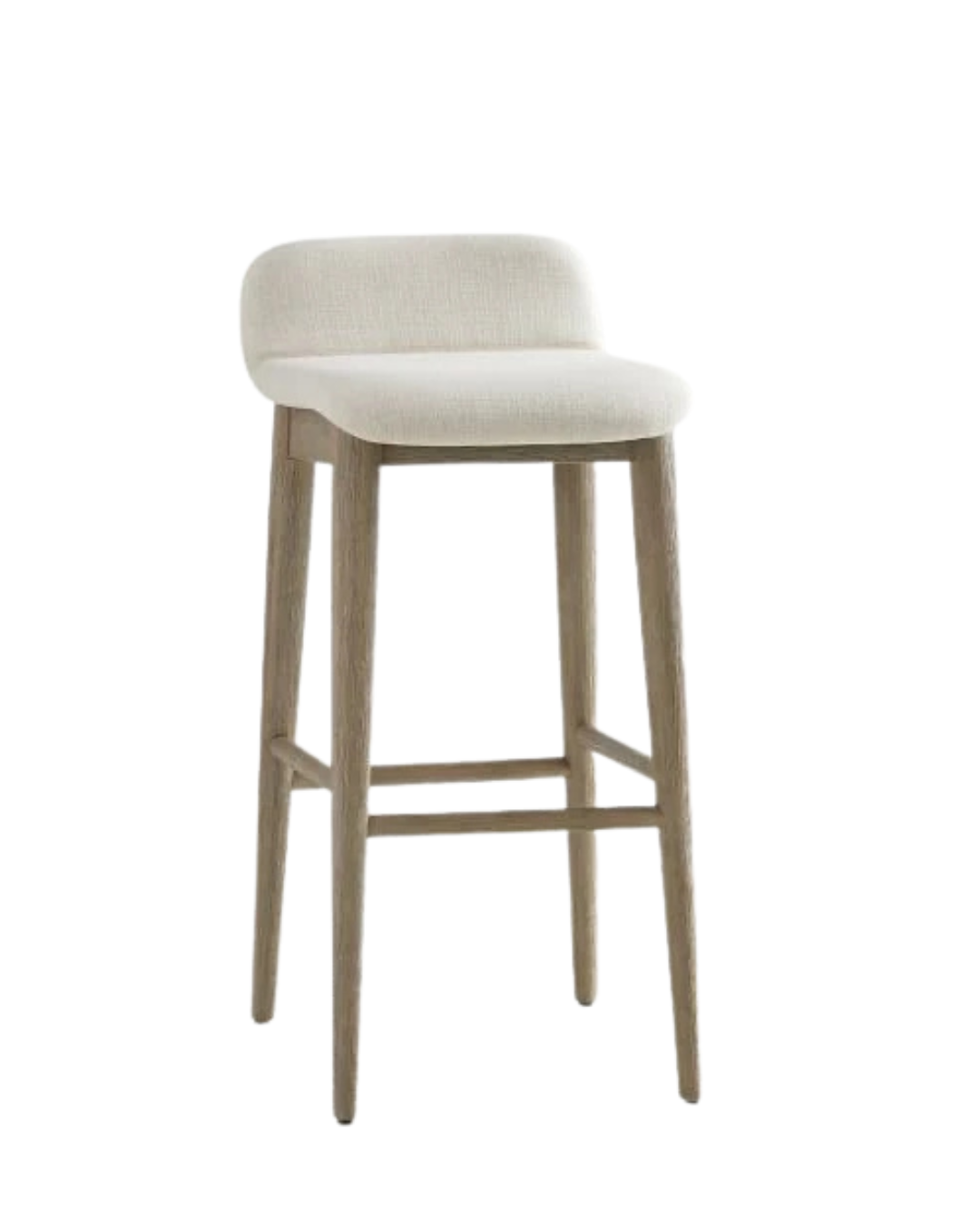 Abbraccio Bar Stool — Low-Back Upholstered Stool with Greige Oak Legs