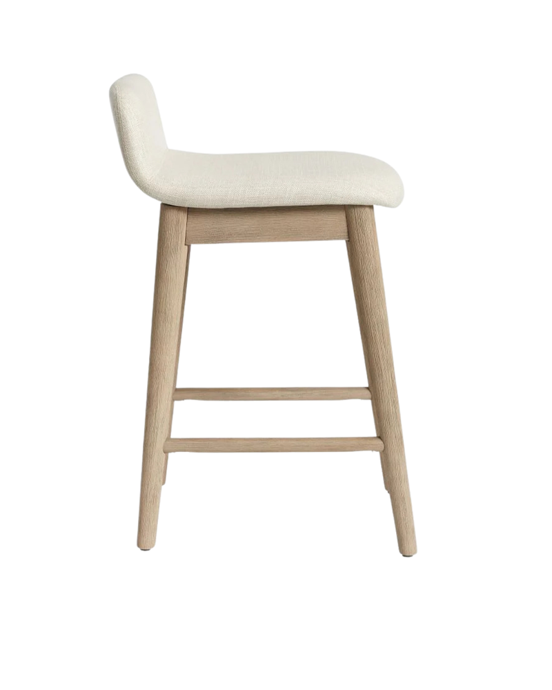 Abbraccio Bar Stool — Low-Back Upholstered Stool with Greige Oak Legs