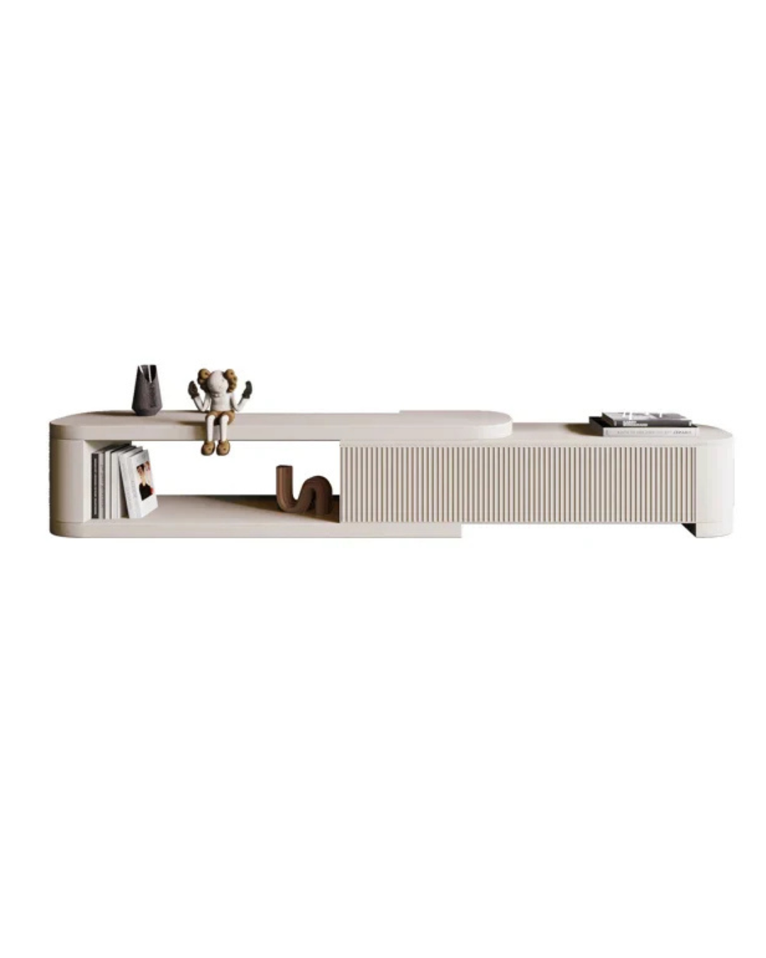 Modern Low TV Console – Curved Edges & Fluted Design