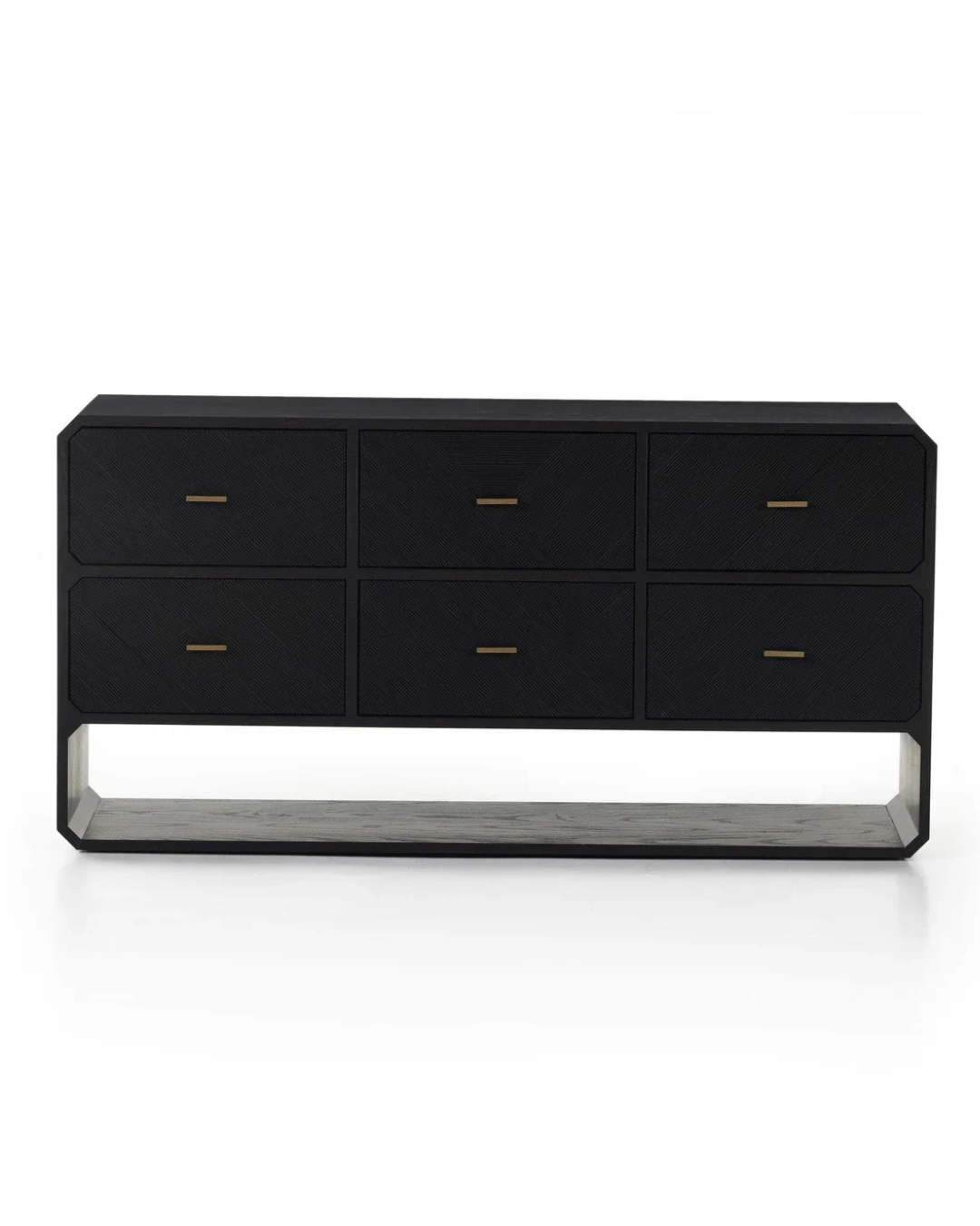 Modern Black 6-Drawer Dresser – Gold Pulls & Sleek Metal Base