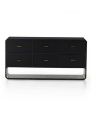 Modern Black 6-Drawer Dresser – Gold Pulls & Sleek Metal Base