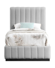 Rigo Bed — Children’s Channel Stitch Velvet Single Bed with Black Plinth