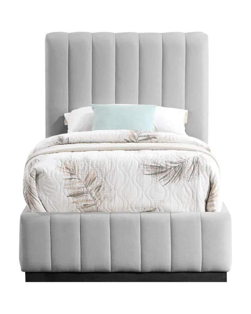 Rigo Bed children's channel stitch velvet single bed black plinth – UAE