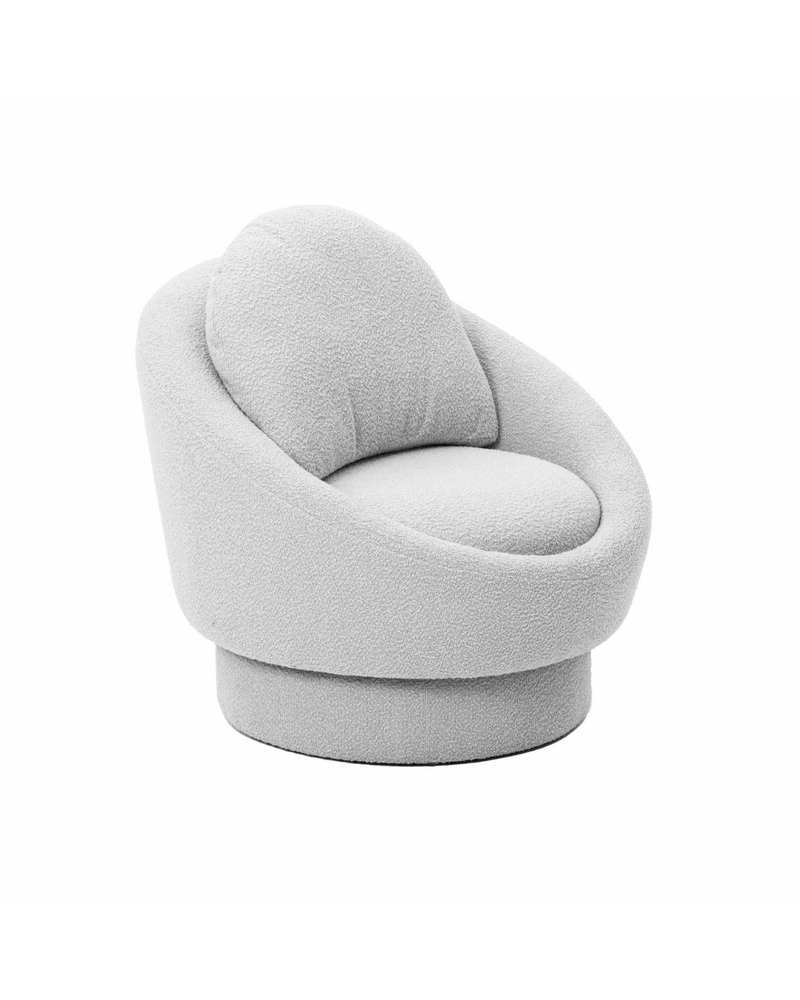 Modern Swivel Barrel Accent Chair in Light Grey Bouclé