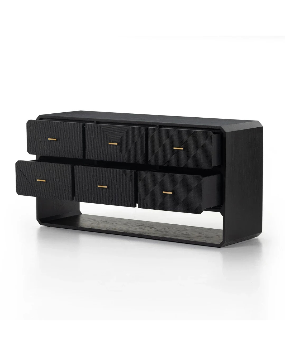 Modern Black 6-Drawer Dresser – Gold Pulls & Sleek Metal Base