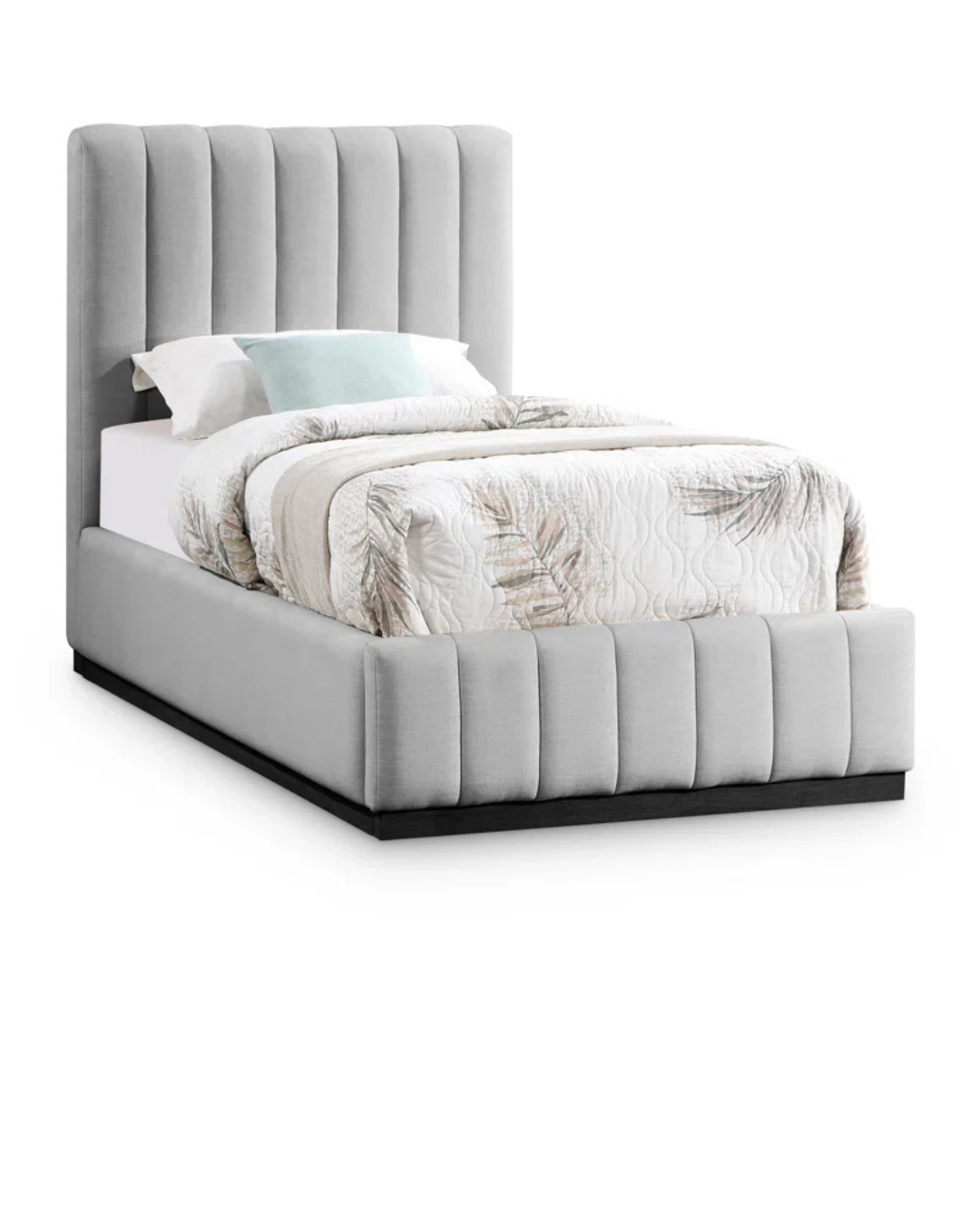 Rigo Bed — Children’s Channel Stitch Velvet Single Bed with Black Plinth