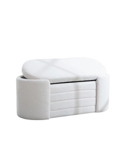 Modern White Bouclé Storage Bench – Oval Design with Ribbon Handles