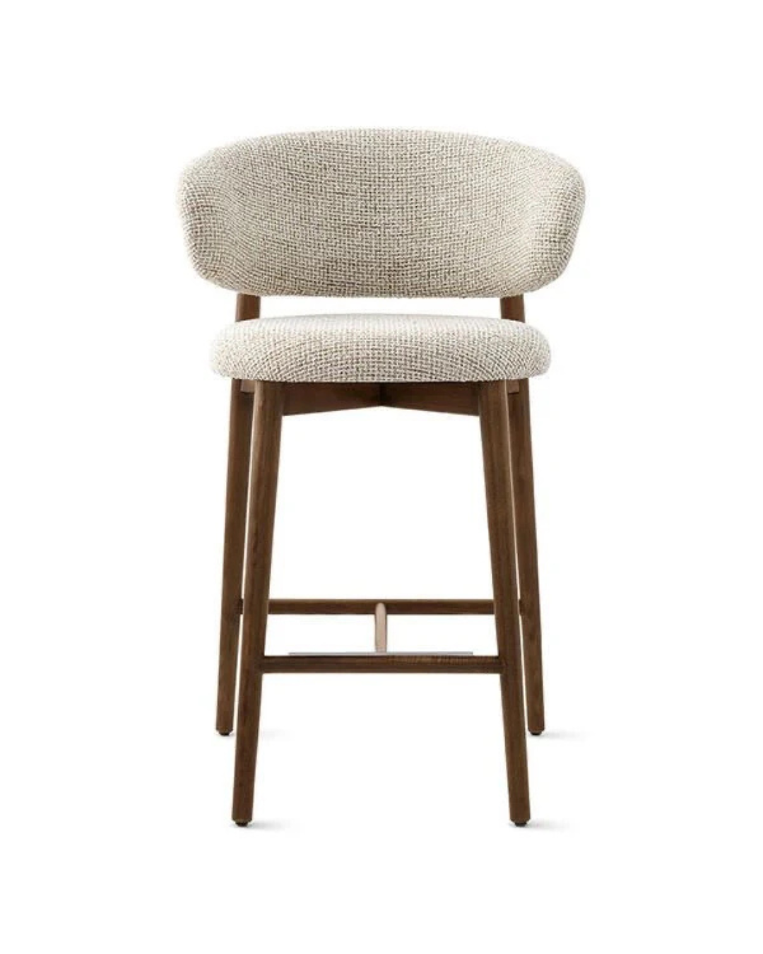 Cerchio Bar Stool — Barrel Back Bouclé Stool with Dark Walnut Legs