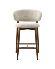 Cerchio Bar Stool — Barrel Back Bouclé Stool with Dark Walnut Legs