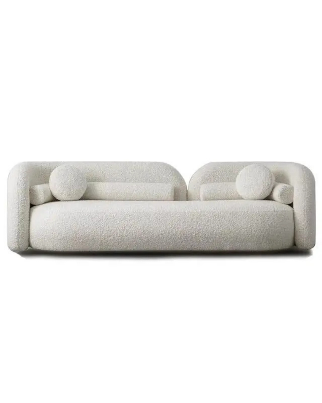 Modern Cream Bouclé Sofa – Sculptural Curves & Round Pillows