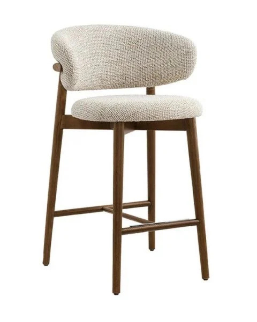 Cerchio Bar Stool — Barrel Back Bouclé Stool with Dark Walnut Legs