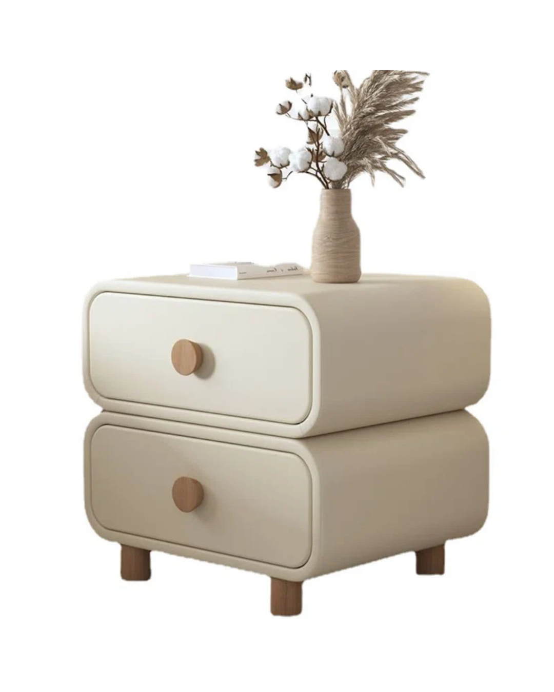 Nora Curved Modern Nightstand with Wooden Accents