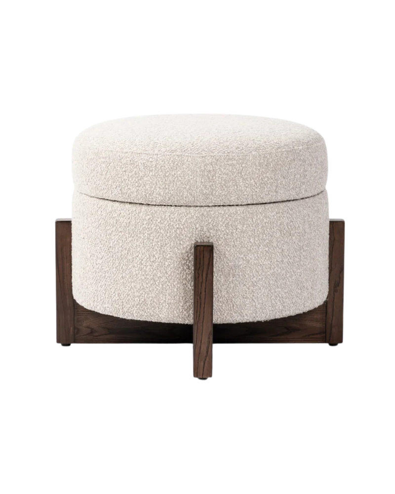 Modern Round Bouclé Ottoman wooden base storage option – UAE